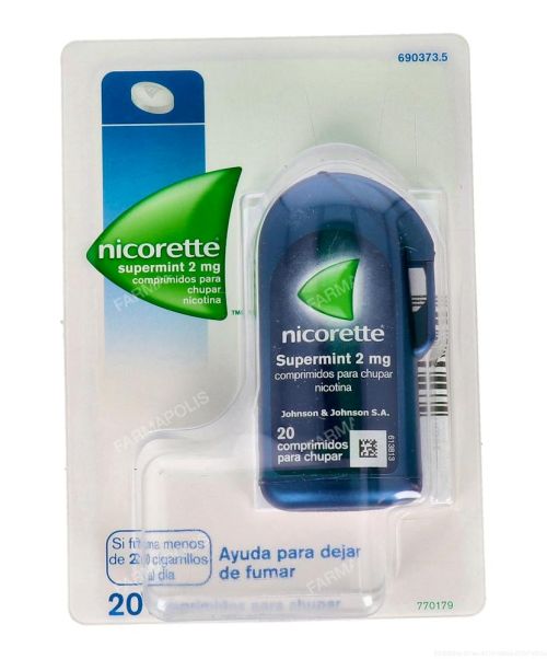 Nicorette (2 mg) supermint - Son unos comprimidos para chupar con sabor a menta para ayudar a dejar de fumar. Contienen nicotina con lo que ayudan a calmar las ganas de fumar aportando la nicotina que no inhalamos del tabaco.