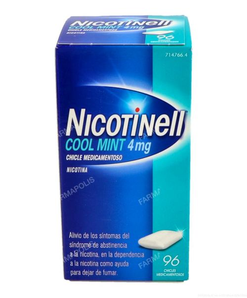 Nicotinell cool mint (4 mg) - Son unos chicles para ayudar a dejar de fumar. Contienen nicotina en su composición con lo que es muy importante ir reduciendo la dosis de tabaco al empezar a mascar estos chicles, ya que si no, estamos superando la dosis de nicotina ingerida.