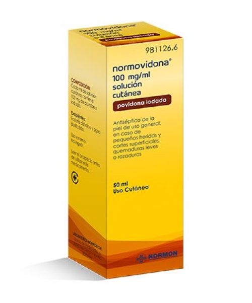 Normovidona 100mg/ml - Solución que se utiliza para desinfectar pequeñas heridas, cortes superficiales de la piel y quemaduras leves.