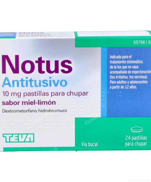 Notus 10mg - Son unos comprimidos para chupar que calman la tos y el picor de garganta. Válidas para la tos seca, nerviosa e irritativa.