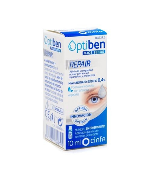 Optiben Ojos Secos Repair - Hidrata los ojos secos gracias al ácido hialurónico y plantas naturales. Alivia la sensacion de quemazón y cansancio.