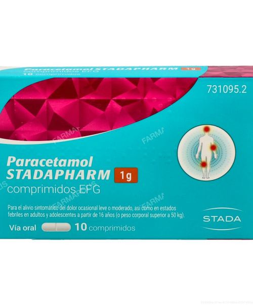 Paracetamol stadapharm 1g 10 comprimidos - Paracetamol para tratar los diferentes tipos de dolores, bajar la fiebre y calmar el malestar general. Válidos para el dolor de cabeza, de muelas, de boca en general, de regla, de espalda, golpes...