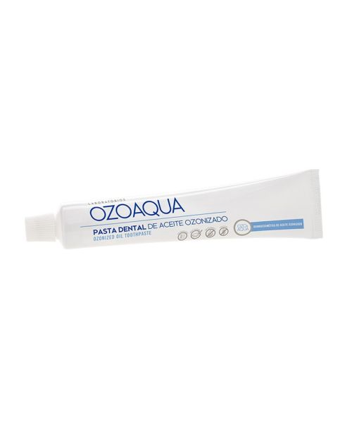Ozoaqua Pasta Dental de Ozono - Elaborada a base de aceites vegetales ozonizados, está indicada para la higiene bucal diaria, prevención de caries, para evitar la aparición de placa bacteriana y para combatir el mal aliento.