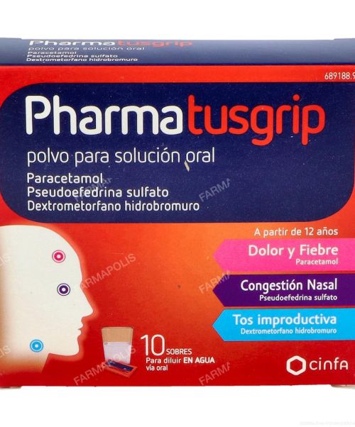 Pharmatusgrip  -  Calman los síntomas de la gripe. Ayuda a disminuir los síntomas de resfriado, tos, fiebre, catarro, mocos y malestar general.