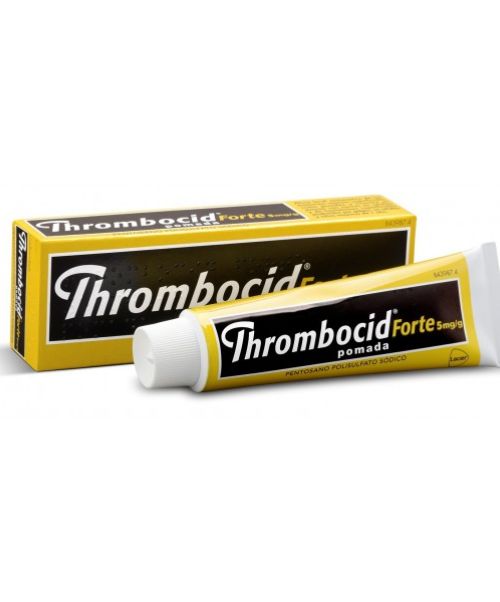 Thrombocid forte 5mg/g - Es una pomada específica para tratar las varices, los hematomas y los golpes. Mejoran la circulación ayudando a los trastornos venosos, la pesadez de piernas y los moratones.