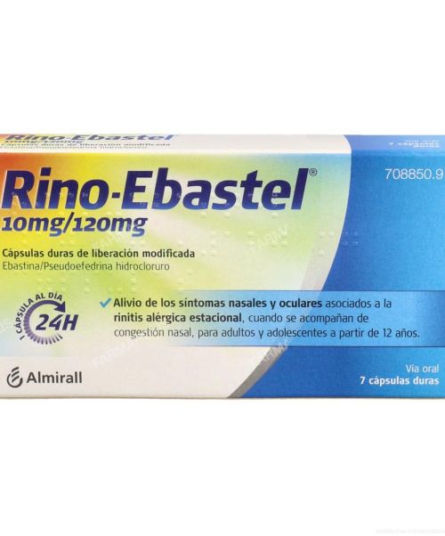 Rino Ebastel 10 mg/120mg - Alivia los síntomas nasales y oculares asociados a la rinitis alérgica estacional, cuando se acompaña de congestión nasal.