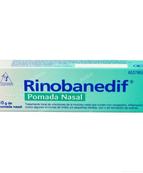 Rinobanedif  - Es una pomada para uso nasal para la sequedad nasal, costras nasales y heridas producidas dentro de la nariz. 