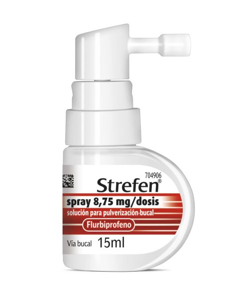 Strefen 8.75mg spray - Calma tres síntomas que acompañan al dolor de garganta: la irritación, el dolor y la dificultad para tragar a causa de la inflamación.  