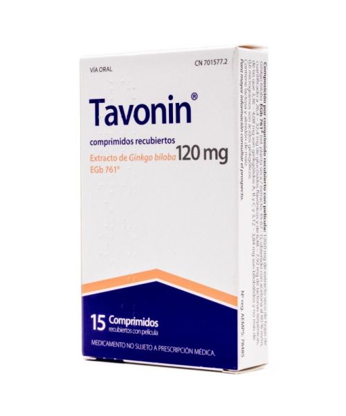 Tavonin 120 mg - Mejoran la microcirculación cerebral con lo que consiguen un efecto contra la demencia senil. Mejoran la memoria y también se usan para tratar el vértigo. Válidos también para tratar la insuficiencia venosa y el tinnitus (pitido o zumbido en el oído). 