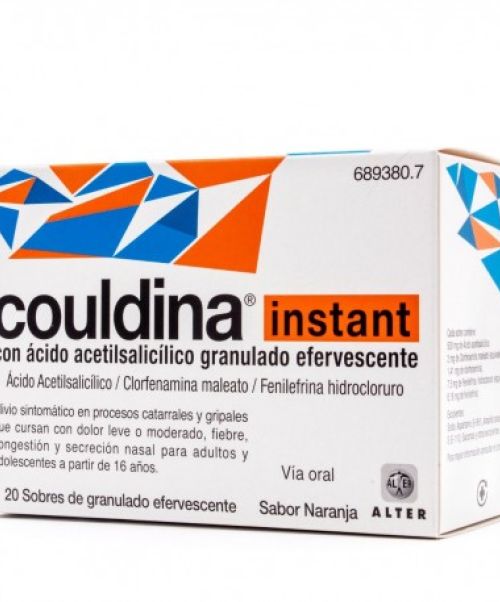 Couldina instant con Ácido Acetilsalicílico - Alivian los síntomas de la gripe. Ayuda a disminuir los síntomas de resfriado, fiebre, catarro, rinitis, sinusitis, mocos y malestar general.
