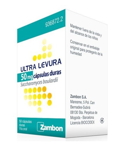 Ultra levura 50mg - Probióticos a base de Saccharomyces boulardii CNCM I-745. Se recomienda tomar durante la toma de antibióticos para paliar los efectos secundarios. Válidos para gastroenteritis, diarreas, descomposición o cualquier problema digestivo. 